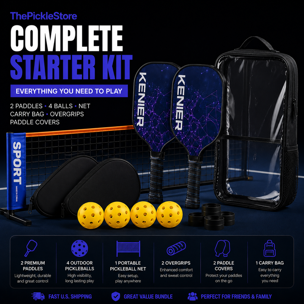 ThePickleStore Complete Affordable Starter Kit - Paddles, Balls, Bag, Covers, Overgrips, Net