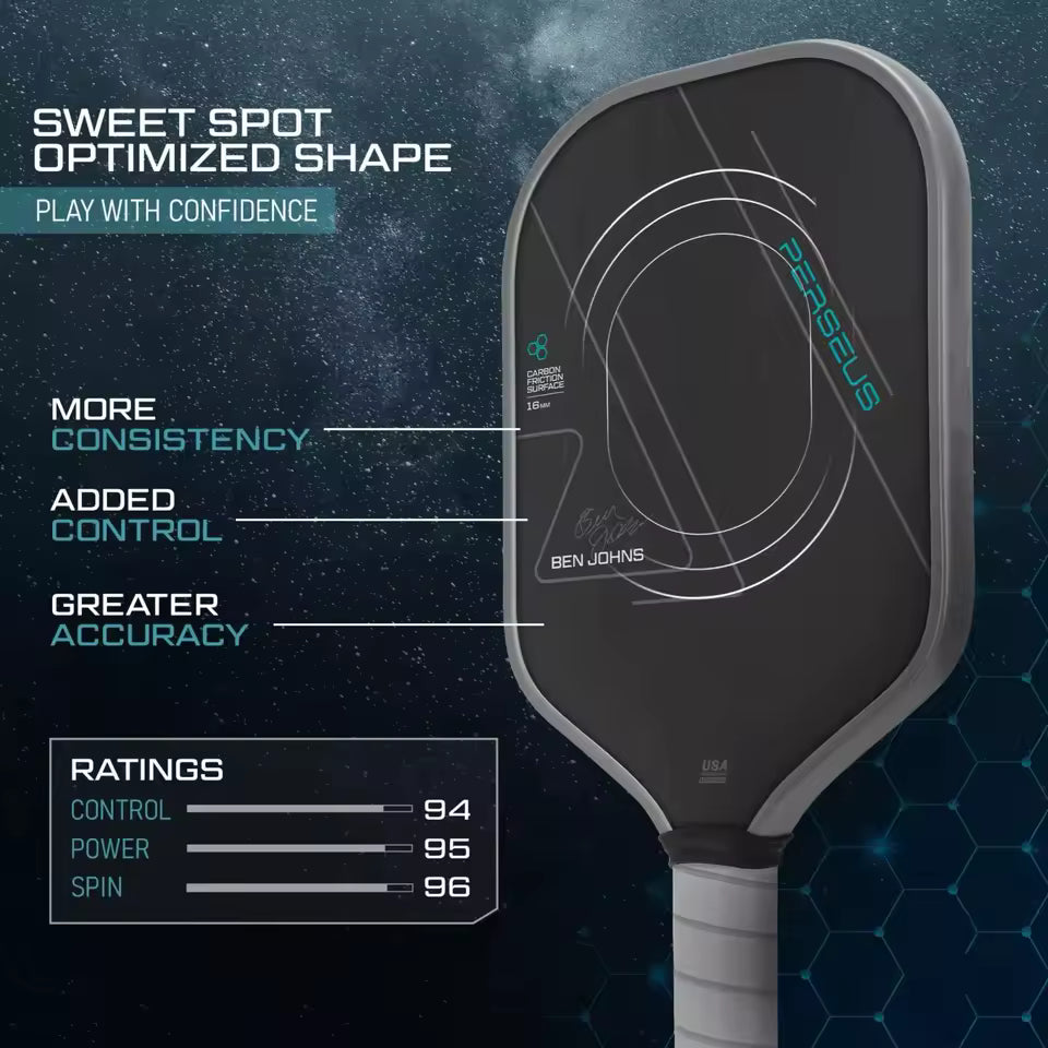 BEN JOHNS T700 Carbon Fiber Pickleball Paddle Carbon Friction Surface 16mm Polymer Honeycomb Core Enhanced Power&Spin&Control